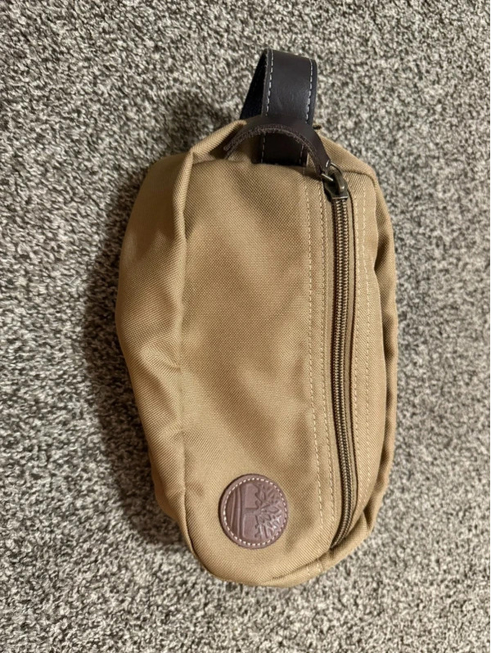Timberland Mens Tan Canvas Toiletry Bag Travel Dopp Kit Leather Handle